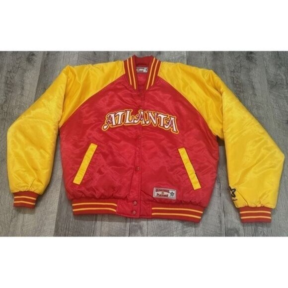 Vintage Atlanta‎ Varsity Jacket Mens XL Thick Padded Nylon Hip Hop Embroidered - Picture 1 of 15